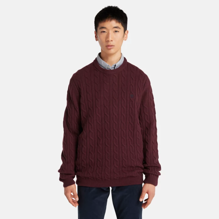 Phillips Brook Cable-knit Crew Jumper for Men in Burgundy