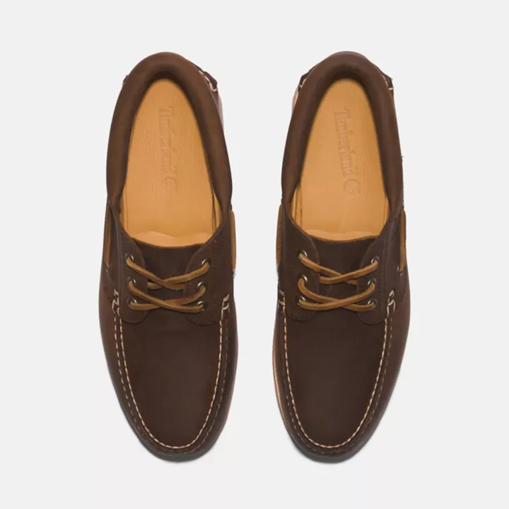 3-Eye Lug Handsewn Boat Shoe for Men in Dark Brown