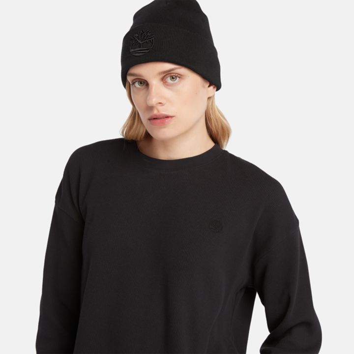 Long Sleeve Waffle T-Shirt for Women in Black