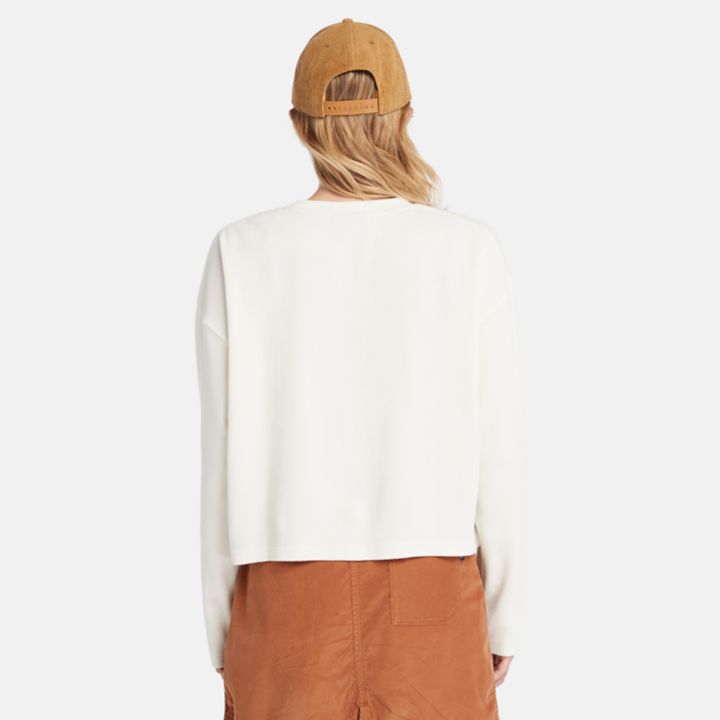 Long Sleeve Waffle T-Shirt for Women in White