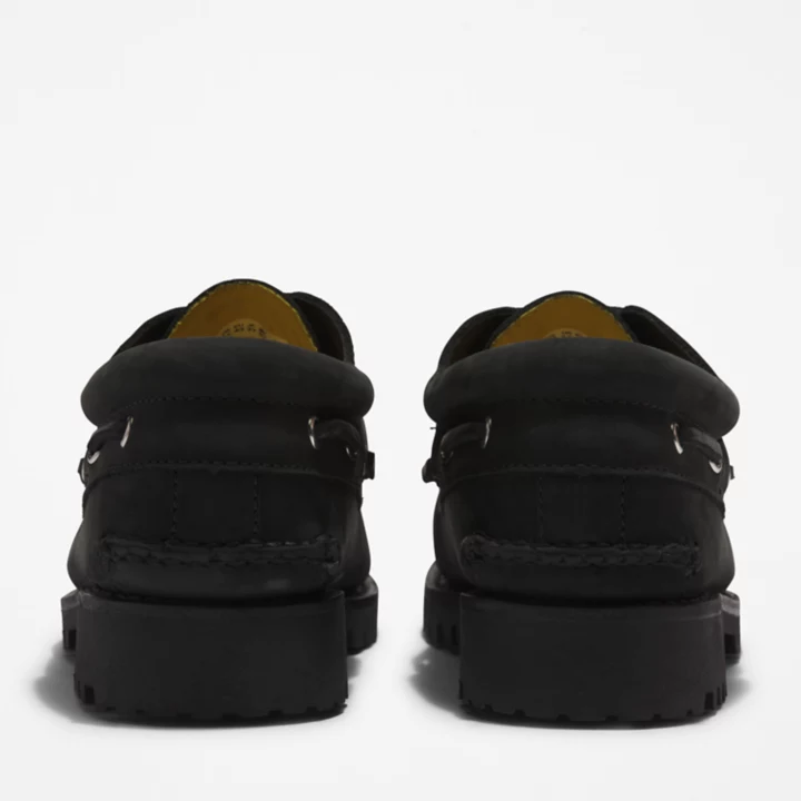 3-Eye Lug Handsewn Boat Shoe for Men in Black