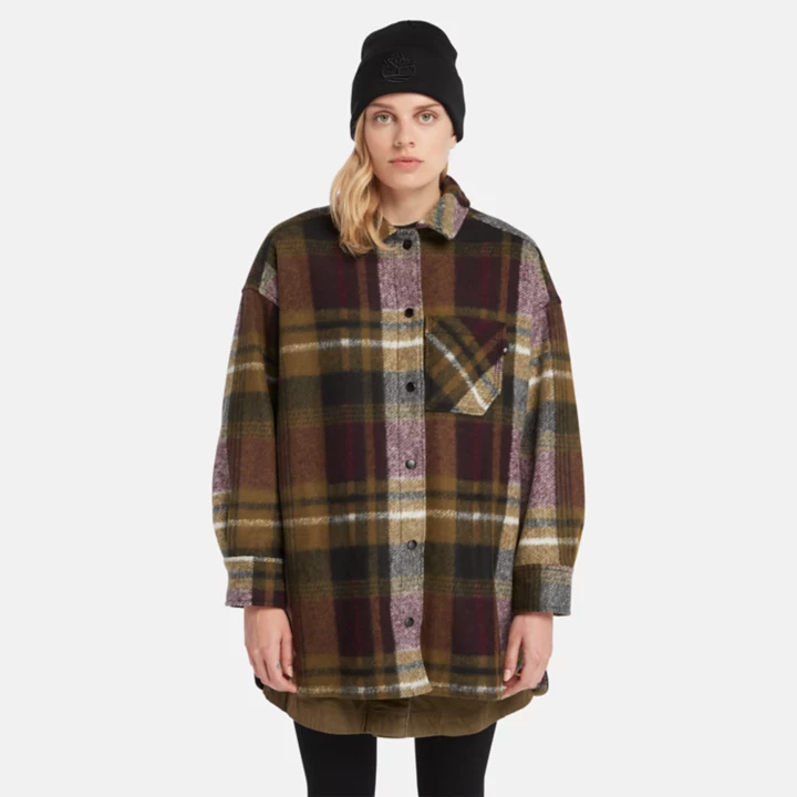 Wool Shirt Coat for Women in Burgundy