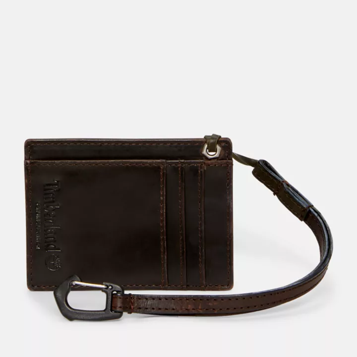 Leather Lanyard Card Case for Men in Dark Brown