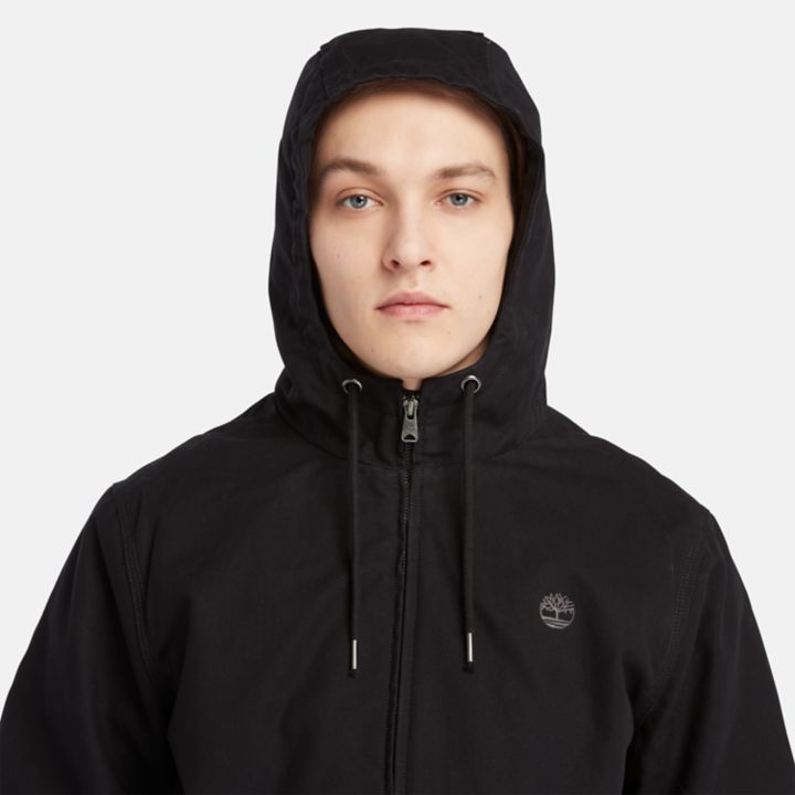 Insulated Canvas Hooded Bomber Jacket for Men in Black