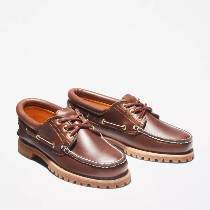 Noreen 3-Eye Lug Handsewn Boat Shoe for Women in Brown