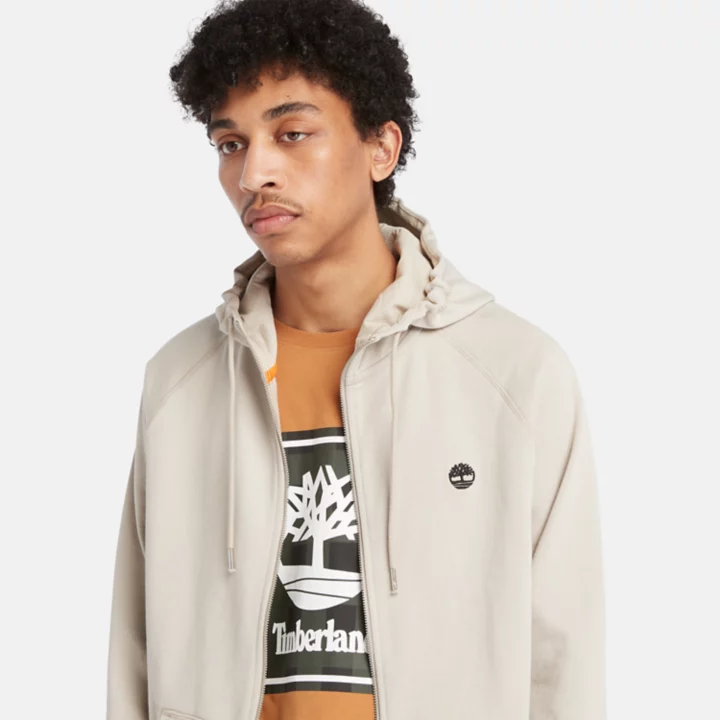 Exeter River Zip-Front Fleece Hoodie for Men in Beige