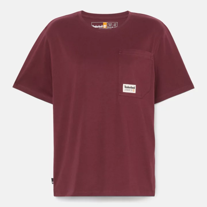 Angled Pocket T-Shirt for Women in Burgundy