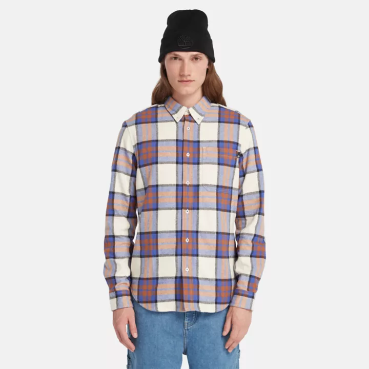 Checked Flannel Shirt for Men in Blue/White/Orange