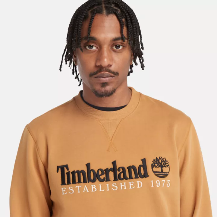 Est. 1973 Logo Crew Sweatshirt for Men in Yellow