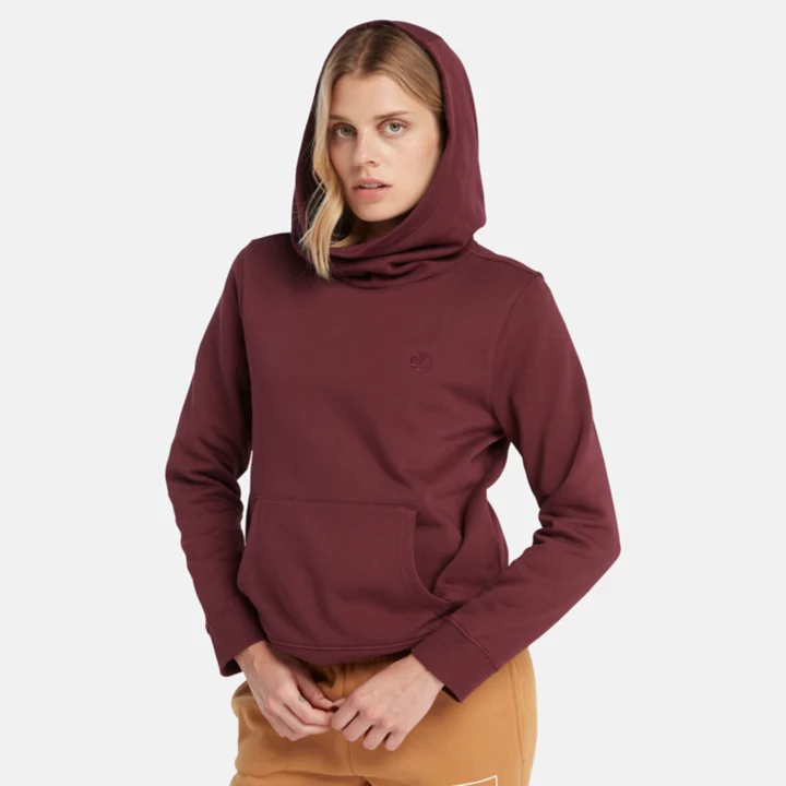 Embroidered Tree Hoodie for Women in Burgundy