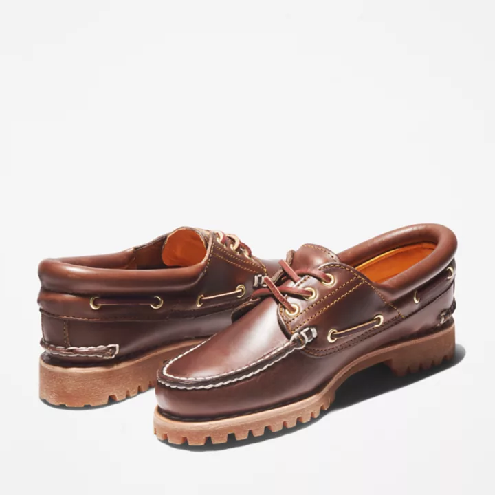 Noreen 3-Eye Lug Handsewn Boat Shoe for Women in Brown