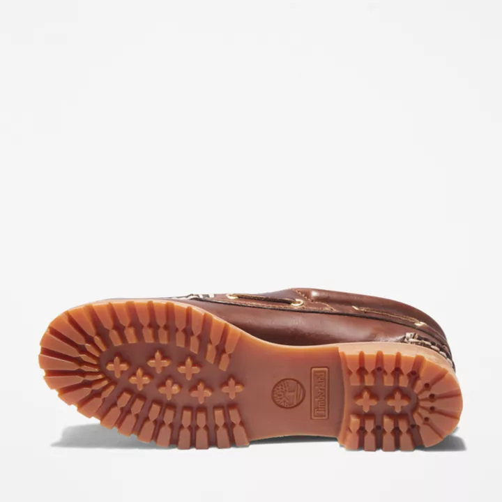 Noreen 3-Eye Lug Handsewn Boat Shoe for Women in Brown