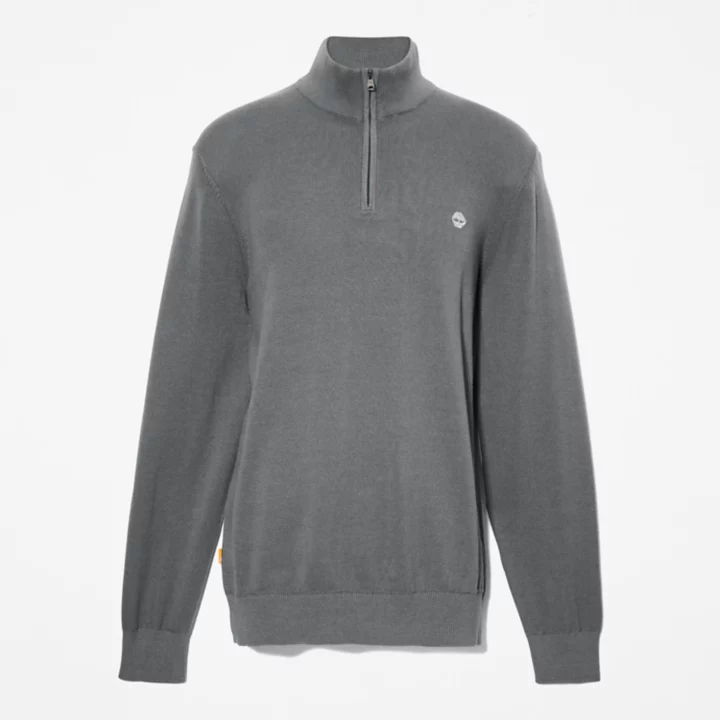 Williams River Quarter-Zip Cotton Jumper for Men in Dark Grey
