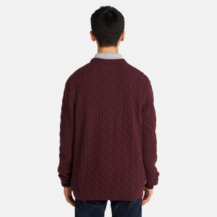 Phillips Brook Cable-knit Crew Jumper for Men in Burgundy