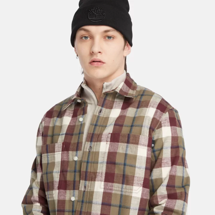 Windham Flannel Shirt for Men in Burgundy/Grey/Beige