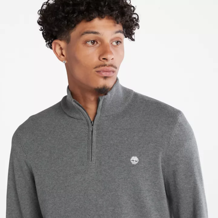 Williams River Quarter-Zip Cotton Jumper for Men in Dark Grey