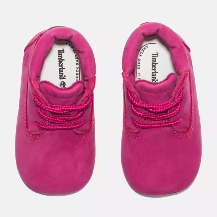 Crib Bootie: Bootie with Hat Set in Dark Pink