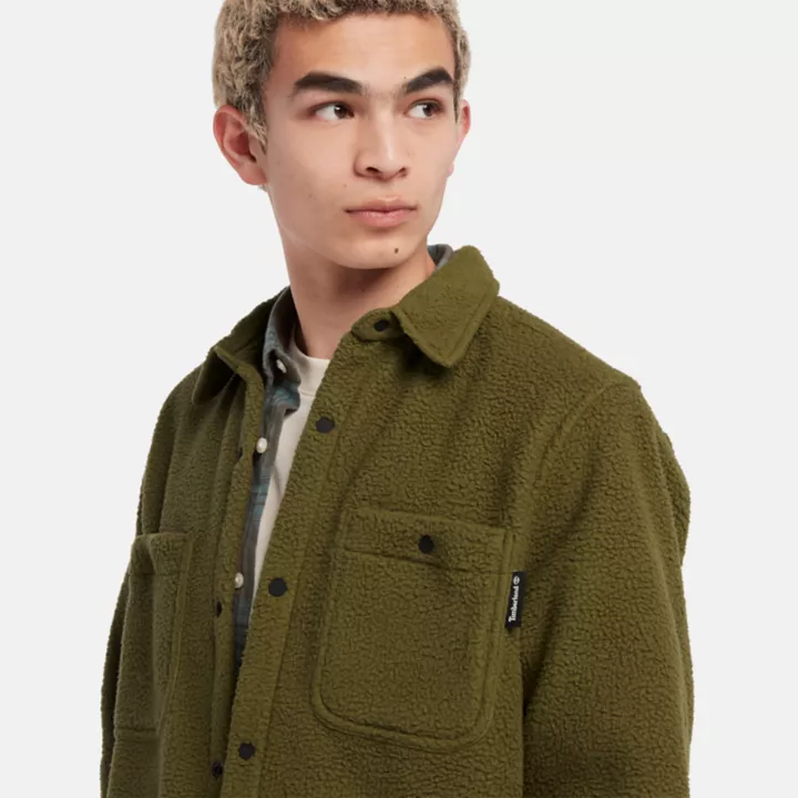 Utility High-Pile Fleece Overshirt for Men in Green