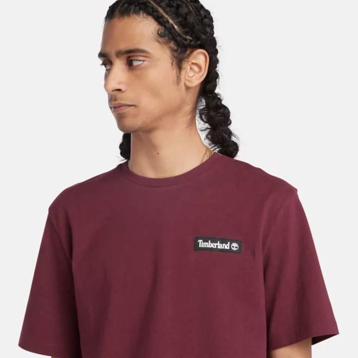 All Gender Heavyweight Woven Badge T-Shirt in Burgundy