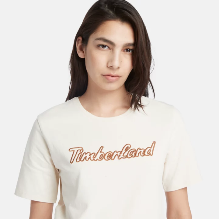 Texture Logo T-Shirt for Women in Beige