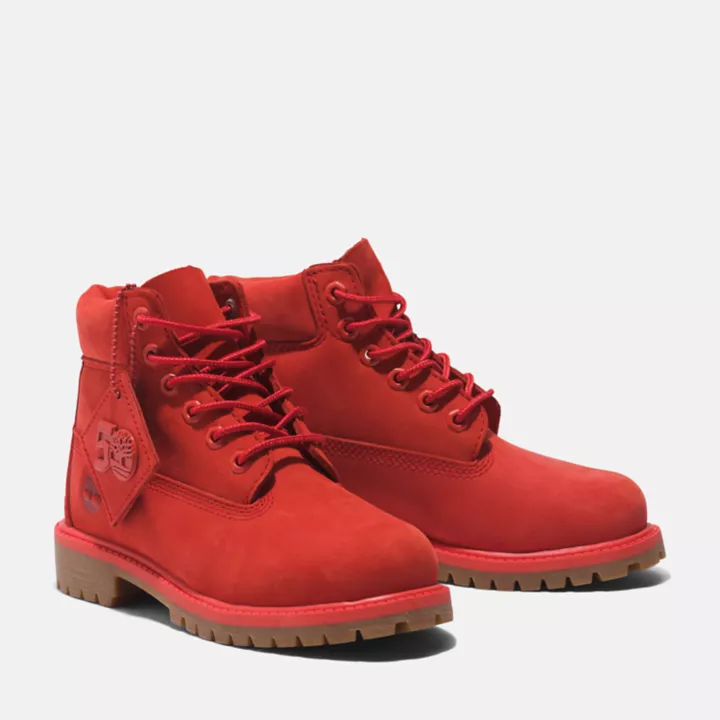 Timberland 50th Edition Premium 6-Inch Waterproof Boot for Youth in Red