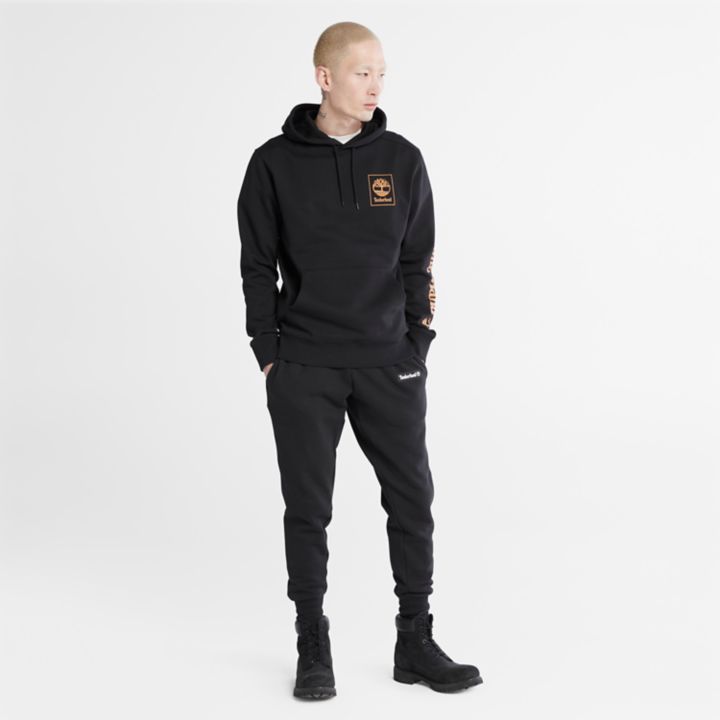 Stacked Logo Hoodie for Men in Black