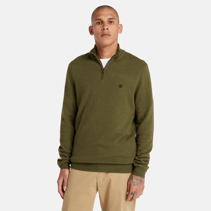 Cohas Brook Zip-Neck Jumper for Men in Green