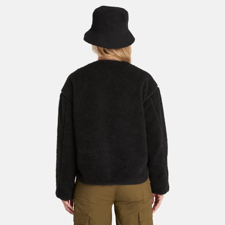 Fleece Bomber Jacket for Women in Black