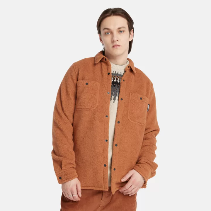 Utility High-Pile Fleece Overshirt for Men in Brown
