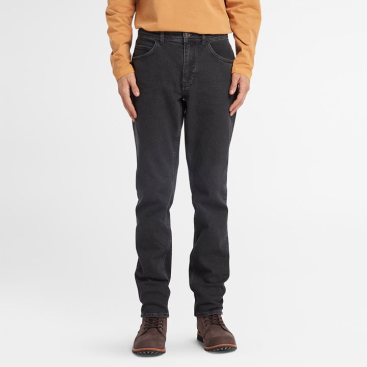 Stretch Washed Black Denim Jeans for Men in Dark Grey