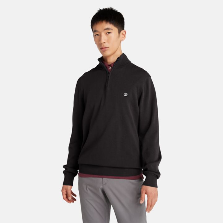 Williams River Quarter-Zip Cotton Jumper for Men in Black
