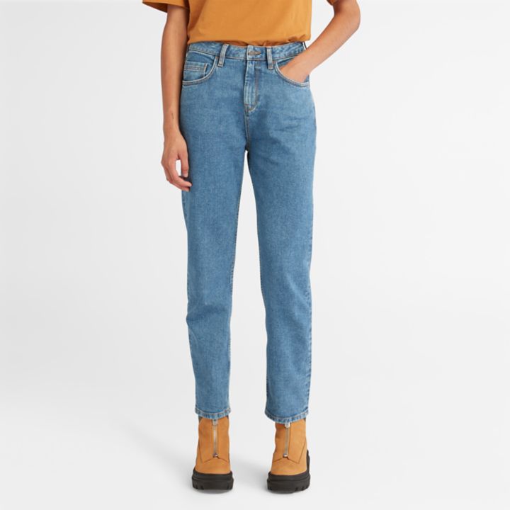 High Waist Hemp Denim Jeans for Women in Light Blue