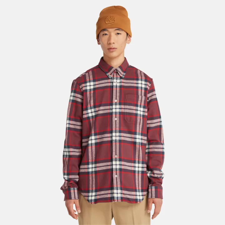 Checked Flannel Shirt for Men in Burgundy/Red/White