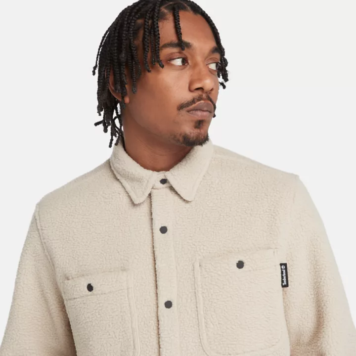 Utility High-Pile Fleece Overshirt for Men in Beige