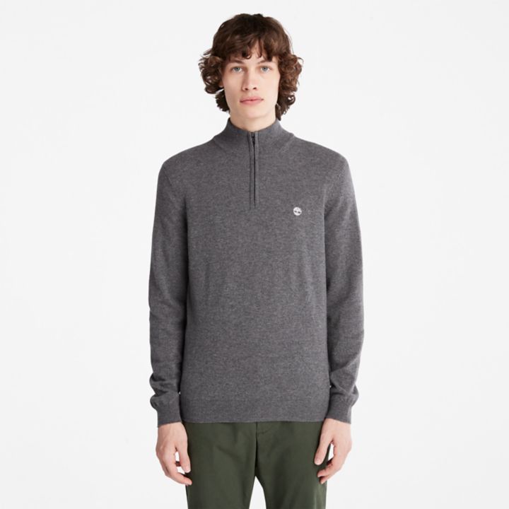 Cohas Brook Zip-Neck Jumper for Men in Dark Grey