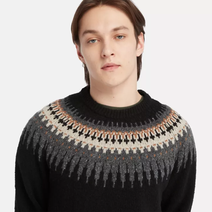Long Sleeve Fairisle Jumper for Men in Black