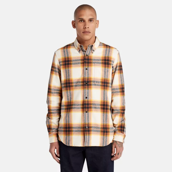 Checked Flannel Shirt for Men in White/Orange