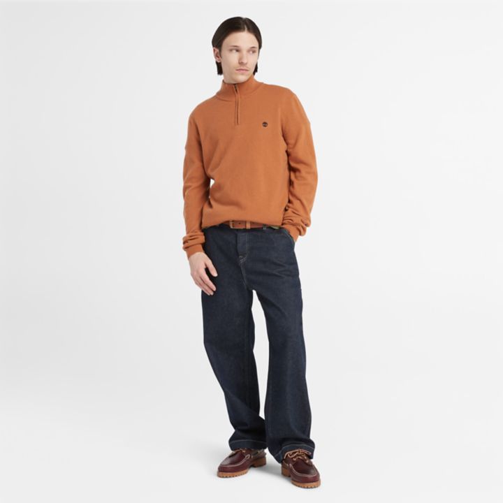 Cohas Brook Zip-Neck Jumper for Men in Brown