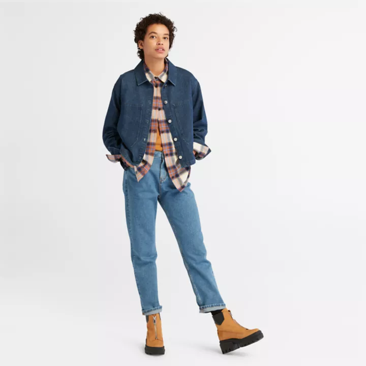 High Waist Hemp Denim Jeans for Women in Light Blue