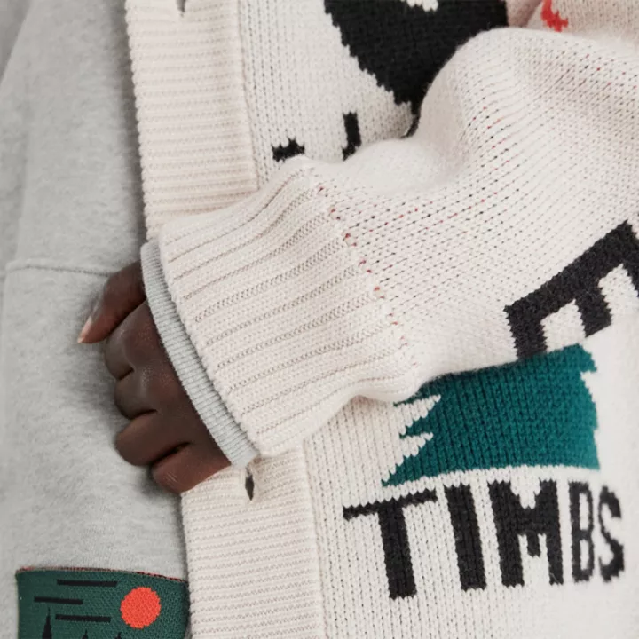 Timberland x Nina Chanel Abney Intarsia Cardigan in Beige