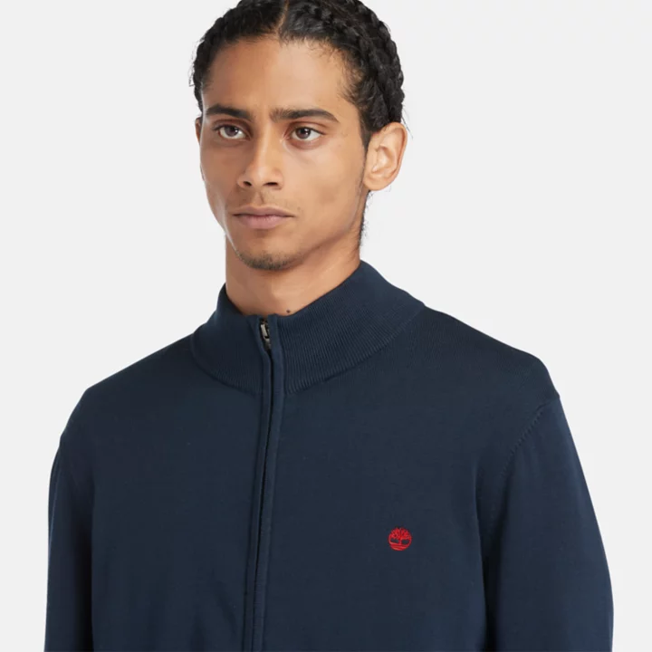 Williams River Full-Zip Cotton Jumper for Men in Navy