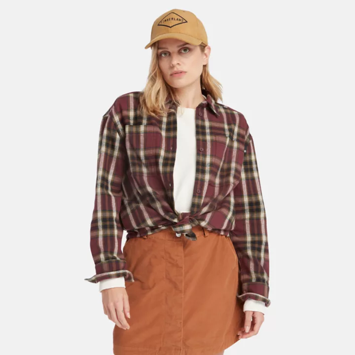Flannel Overshirt for Women in Burgundy