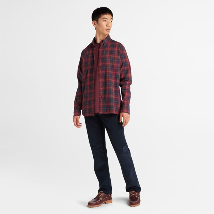 Stretch Poplin Tartan Shirt for Men in Burgundy