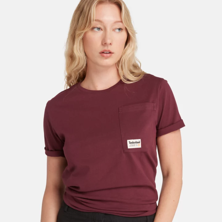 Angled Pocket T-Shirt for Women in Burgundy