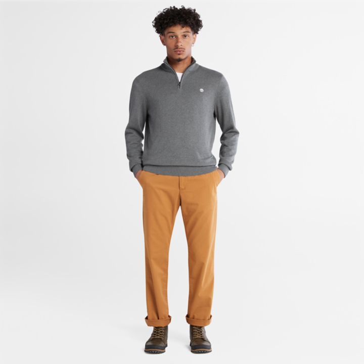 Williams River Quarter-Zip Cotton Jumper for Men in Dark Grey