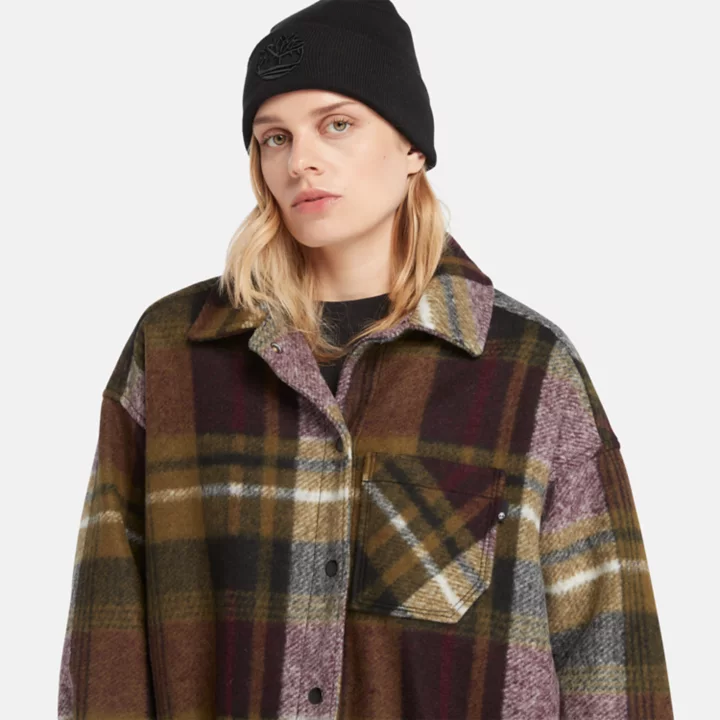 Wool Shirt Coat for Women in Burgundy