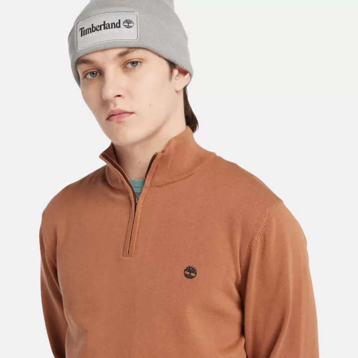 Williams River Quarter-Zip Cotton Jumper for Men in Brown