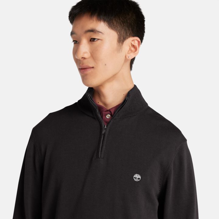 Williams River Quarter-Zip Cotton Jumper for Men in Black