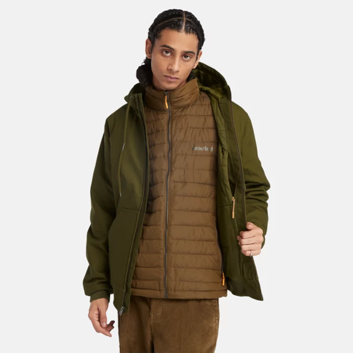 Insulated Canvas Hooded Bomber Jacket for Men in Green