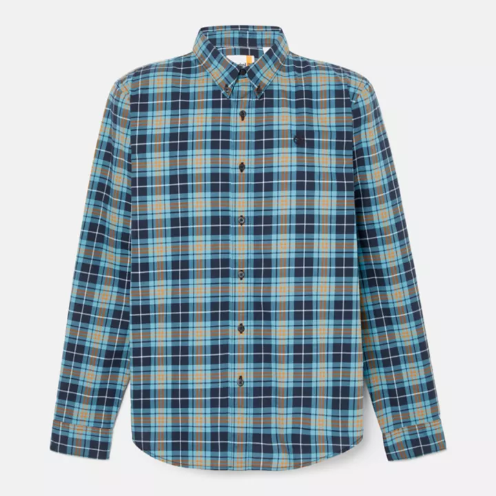 Stretch Poplin Tartan Shirt for Men in Blue